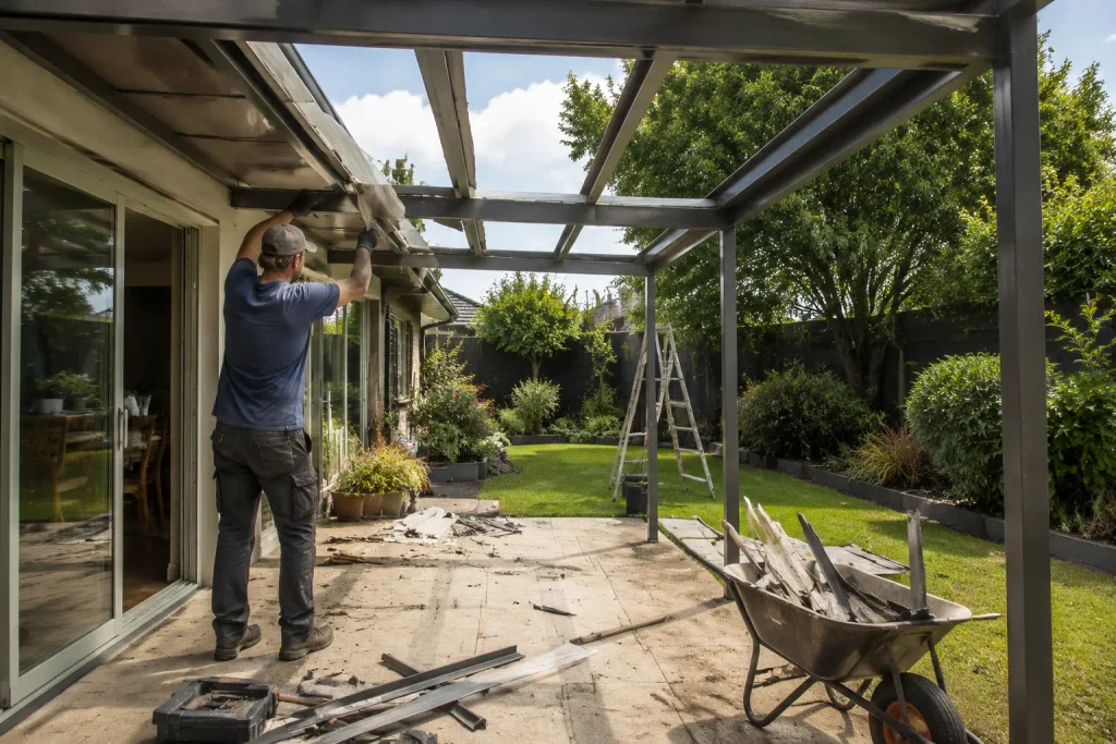 A homeowner changing the shade based on the weather