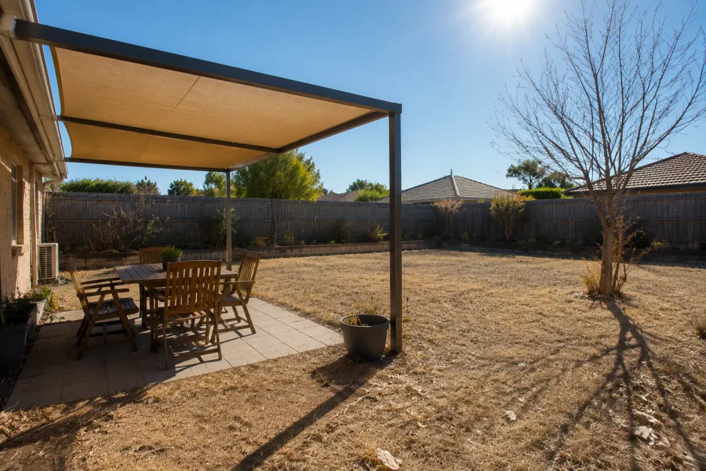 a fixed canopy leaves the patio completely exposed